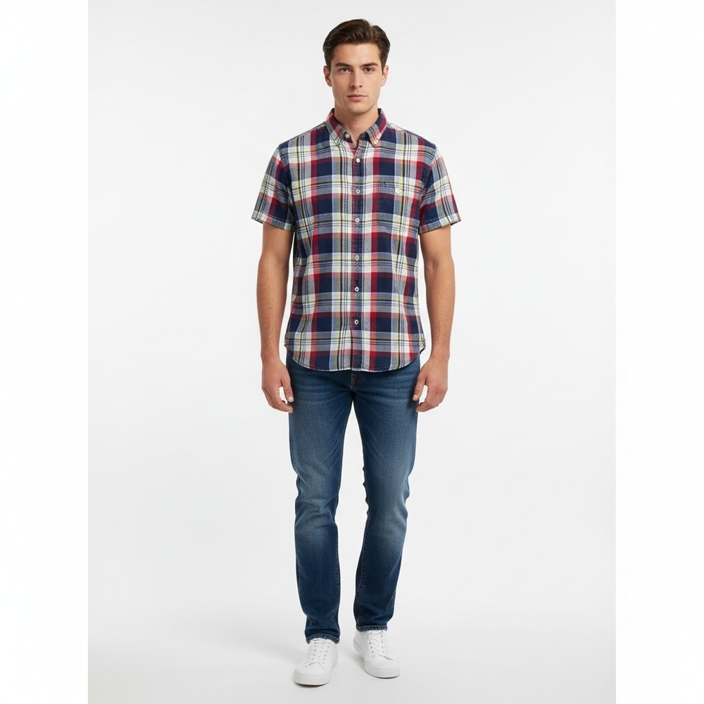 GAP Mens Red Plaid 1992 Short Sleeve Button Up Shirt Size Medium